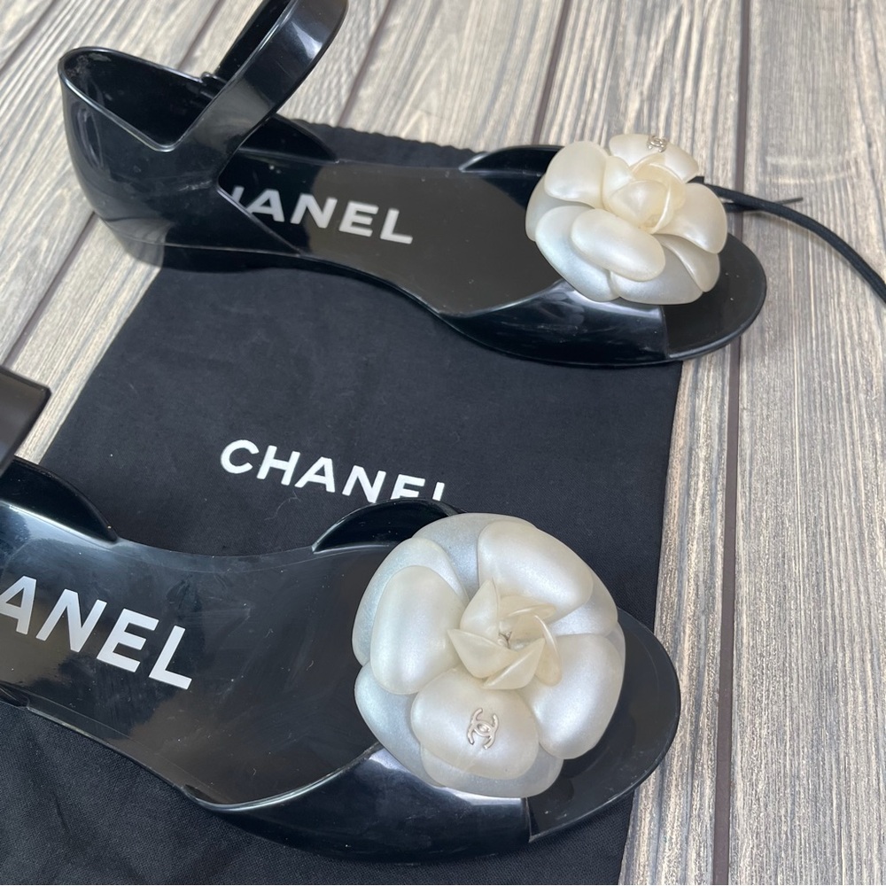 CHANEL Jelly Sandals Camellia Ballet Flats with Strap Size 37 / US 6.5 - Picture 4 of 16